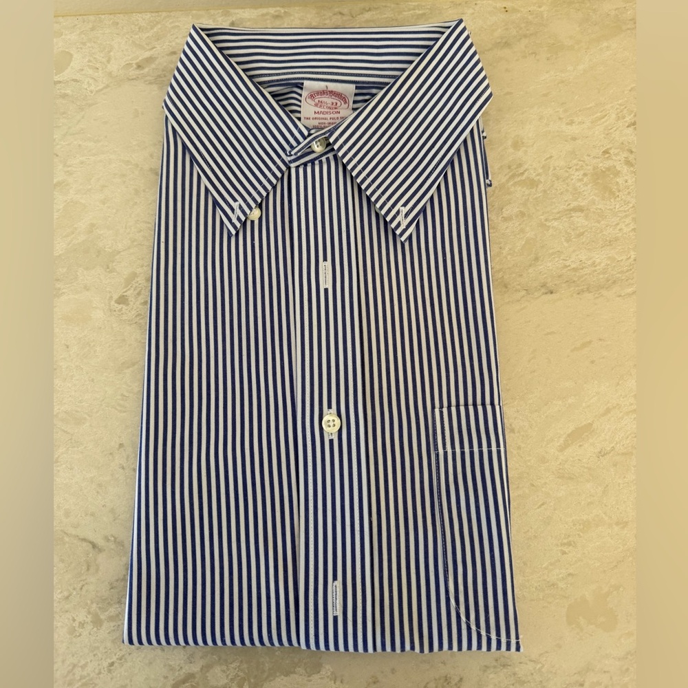 Brooks Brothers “Madison” Navy and White Striped Dress Shirt